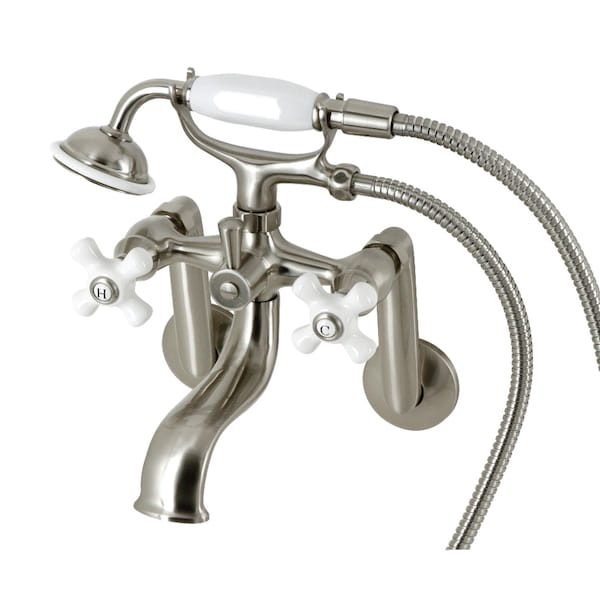 Kingston Brass Tub Wall Mount Clawfoot Tub Faucet with Hand Shower, Brushed Nickel KS229PXSN - main